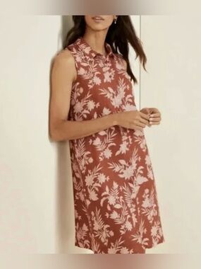 Garnet Hill Classic Rust Floral Print Linen Shirt Dress